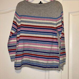 Talbots gray blue pink red white striped side button detail boatneck sweater XLP